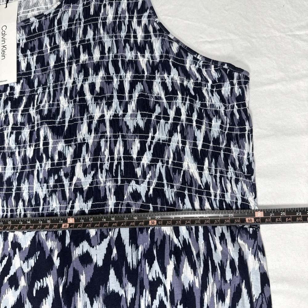 Calvin Klein New 3x Cotton Blend Long Tank Dress Smocked Abstract Print - Picture 10 of 13